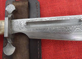 Craig Steketee Custom Stek Knife 15" Bowie Handmade Damascus Smooth Bone Handle RARE