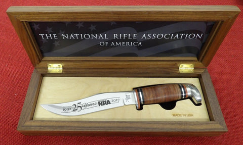 Case 381-6 Leather Hunting Knife USA 2017 Friends of NRA w/ Wood Display