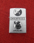 Zippo Lighter C&L Enterprises Joplin MO Logo Knight w/ Axe USA Made 1995 Brushed Chrome UNLIT