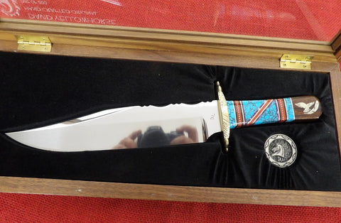 David Yellowhorse Knife DY1000-E RARE Limited Edition Bowie #146/200 Eagle Feather Torquoise Iron Wood