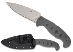 Spyderco FB05SGY Temperance Lightweight Sprint Run Fixed Knife CPM Serrated Blade Gray Handle Boltaron Sheath with Clipi