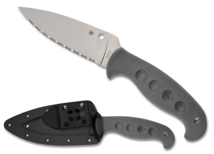 Spyderco FB05SGY Temperance Lightweight Sprint Run Fixed Knife CPM Serrated Blade Gray Handle Boltaron Sheath with Clipi