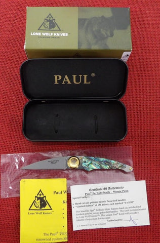 Lone Wolf Paul Knife LM18900 Paul Perfecto Mosaic Paua Folder Abalone Handle Gorgeous