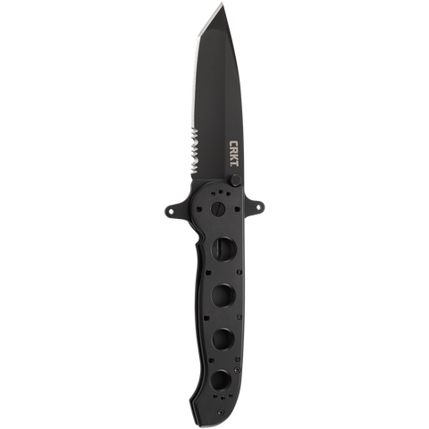 Columbia River CRKT M16-14SF Carson Flipper Knife Tanto Serrated Blade Black Aluminum Handle