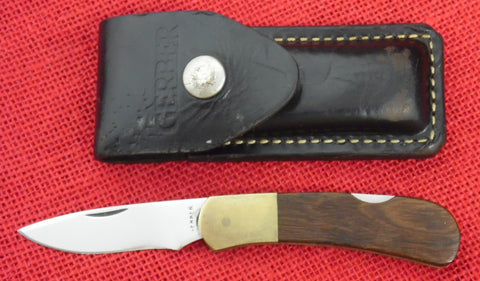 Gerber Classic Knife Wood Handle Brass Frame 1980's USA Lock Back Lot#MK-32