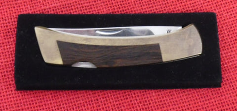 Gerber 6201 Folding Sportsman II Knife Brass/Wood Inserts USA Made 1970's w/ Sheath Unused In BOX Lot#MK-37