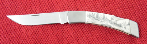 Gerber Folding Sportsman II Knife Scrimshaw Running Deer Buck Micarta Stainless  Lot#MK-43
