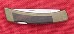 Gerber 6201 Folding Sportsman II Knife Brass/Wood Inserts USA Made 1980's w/ Sheath Lightly Used Lot#MK-29