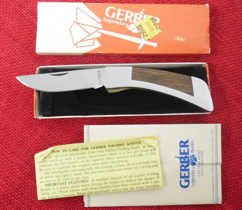 Gerber PK-2 Single Lock Blade Pete's Knife Stainless Wood Inserts USA New In Box Lot#MK-30