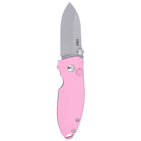 Columbia River CRKT 2474P Small Squid Button Lock Knife Rose Quartz (Pink) G10 Lucas Burnley