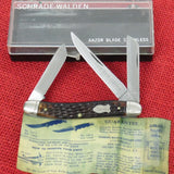 Schrade Walden Knife 825 Medium Stockman Razor Blade Stainless Etch In BOX USA 1960's