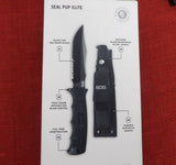 SOG Knife E37TN-CP SEAL Pup Elite Tactical Knife Black Tini Combo Blade GRN Handles Nylon Sheath