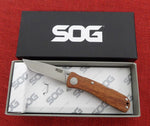 SOG Knife TWI17-BX Twitch Wood Handle S.A.T. Assisted Flipper AUS-8 Lockback