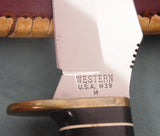 Western Knife W39 Fixed Blade "M" 1989 UNUSED in BOX w/ UNUSUAL Sheath USA