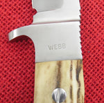 Jim Webb Early Custom Knife Taught by Uncle R.W. Stone Integral Drop Point Hunter w/ Stag Slab Handles USA