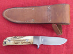 Jim Webb Early Custom Knife Taught by Uncle R.W. Stone Integral Drop Point Hunter w/ Stag Slab Handles USA