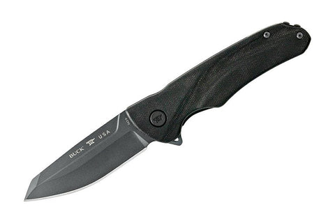 Buck 0843BKS 843 Sprint Ops Ball Bearing Flipper Canvas Micarta Black Reverse Tanto S30V USA