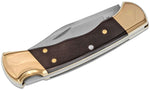 Buck 0112BRSFG 112 Ranger Finger Grooved Knife Ebony Wood 420HC Lockback USA Black Leather 112BRSFG