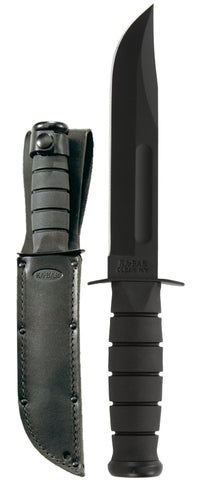 Ka-Bar Knife 1211 Full Sized Black Fixed Blade Kraton G Leather Sheath 1095 Plain Blade USA