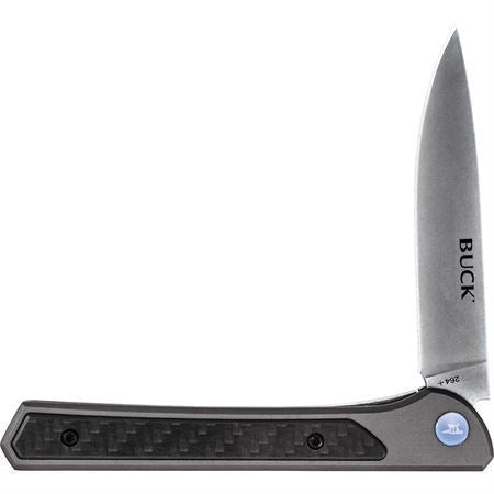 Buck 0264GYS 264 Cavalier Ball Bearing Flipper Knife Framelock Aluminum w/ Carbon Fiber Insert