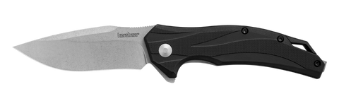 Kershaw 1645 Lateral Assisted Opening Flipper Knife Stonewashed Drop Point Black GFN Handle