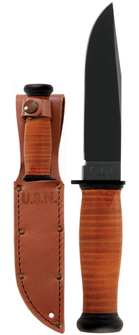 Ka-Bar Knife 2225 USN Mark I Fixed Blade Leather Handle & Sheath 1095 Steel USA