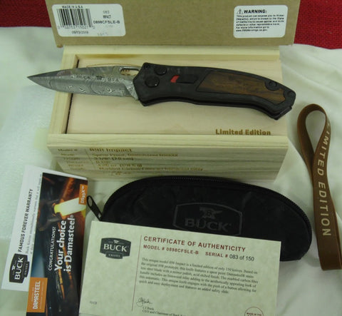 Buck 0898CFSLE 898 Impact Automatic Knife 2019 Limited Edition Damasteel Damascus Marbled Carbon Fiber/Ironwood USA MADE
