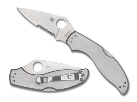 Spyderco C261PS UpTern Folding Combo Edge Pocket Knife Lock Back Stainless Handle