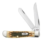 Case 00013 Mini Trapper 3 1/2" Amber Bone Peach Seed Jig Slip Joint Pocket Knife USA 6207 SS