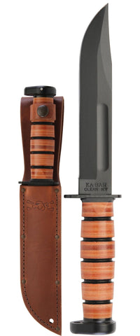 Ka-Bar Knife 1317 Dog's Head (logo) Utility Fixed Blade Plain 1095 Blade Leather Handle & Sheath USA